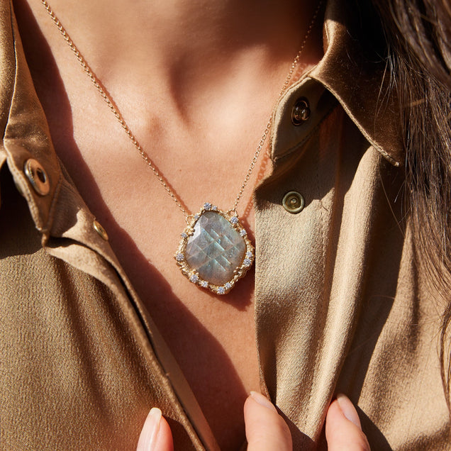 Labradorite + Diamond Moonscape Necklace Jewelry Bayou with Love 