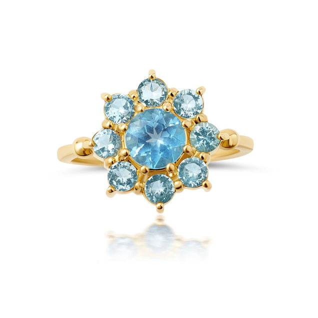 Aquamarine +Swiss Blue Topaz Sunflower Ring Jewelry Bayou with Love Aquamarine +Swiss Blue Topaz 7 