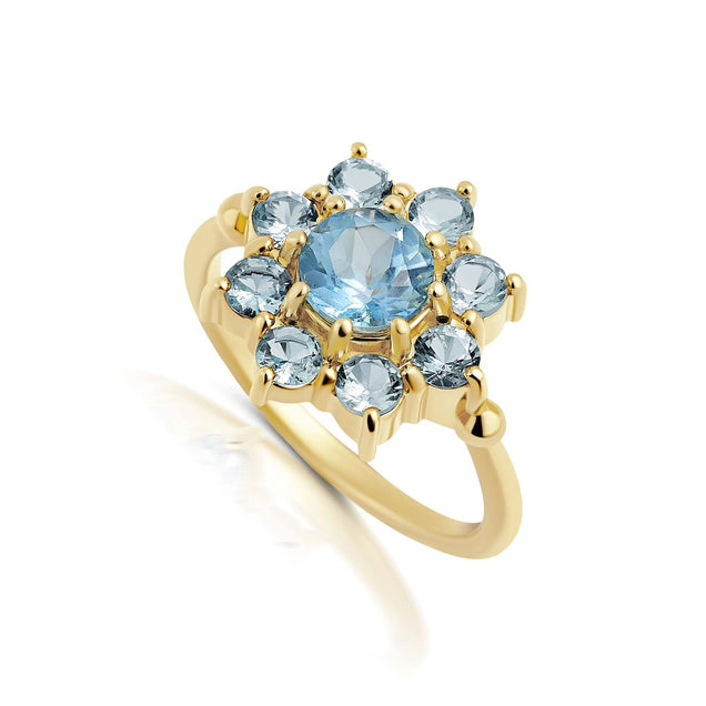 Aquamarine +Swiss Blue Topaz Sunflower Ring Jewelry Bayou with Love Aquamarine +Swiss Blue Topaz 8 