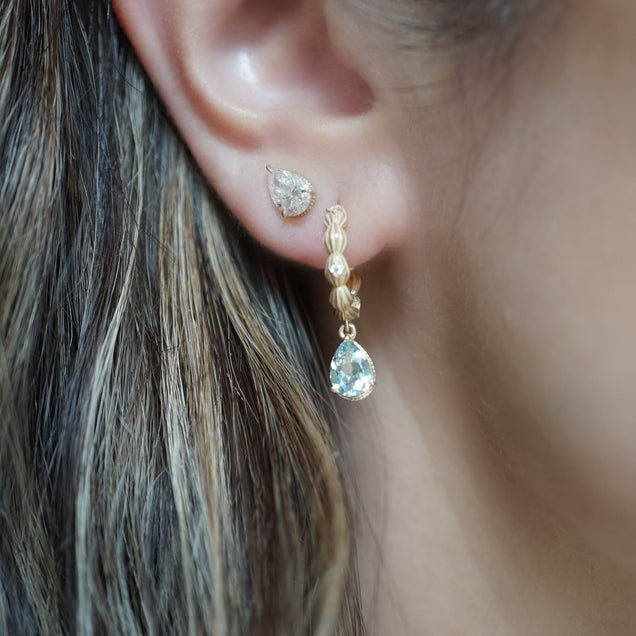 Diamond + Aquamarine Shell Huggies Jewelry Bayou with Love 