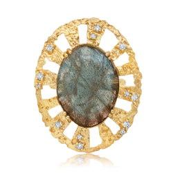 Large Labradorite + Diamond Sol Ring Jewelry Bayou with Love 