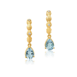 7Diamond + Aquamarine Drop Shell Huggies Jewelry Bayou with Love 
