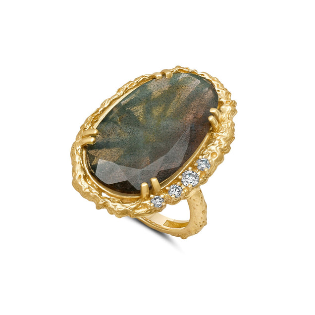 Lunar Labradorite + Diamond Moonscape Ring Jewelry Bayou with Love 