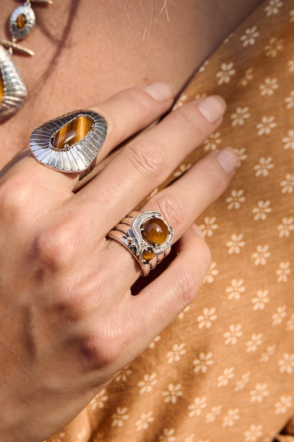 Feather Tiger Eye Ring Jewelry Bayou with Love 