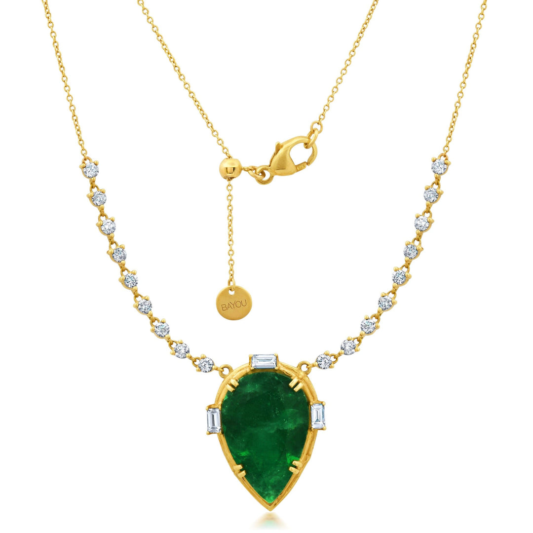 Large Pear Emerald + Diamond Necklace Jewelry Bayou with Love 