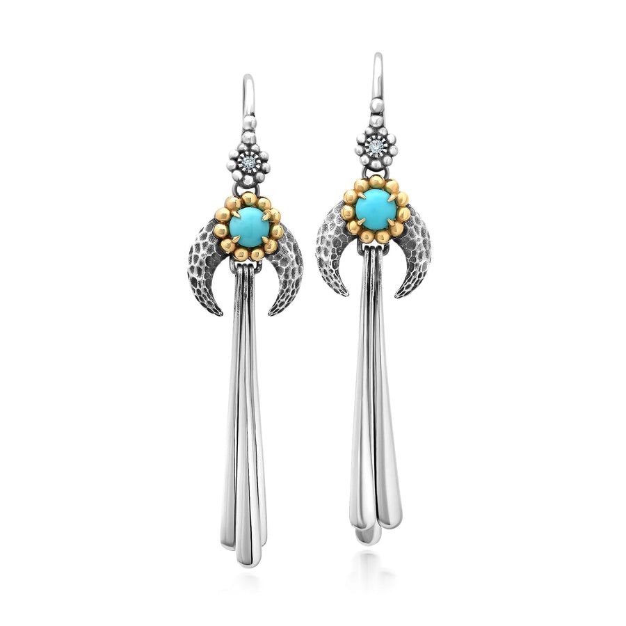 73 Diamond + Turquoise Fringe Dangle Earrings Jewelry Bayou with Love 