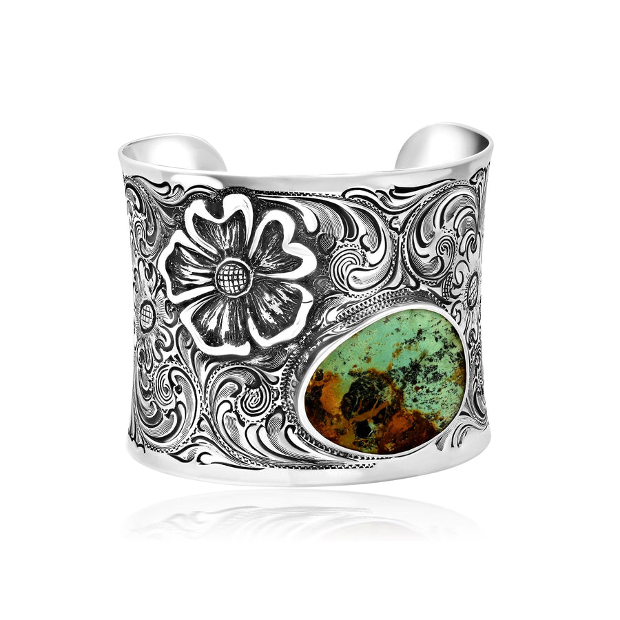 87 Flower + Turquoise Large Cuff Jewelry Bayou with Love 