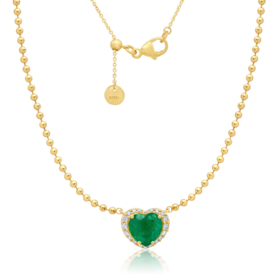 Diamond Emerald Heart Beaded Necklace Jewelry Bayou with Love 