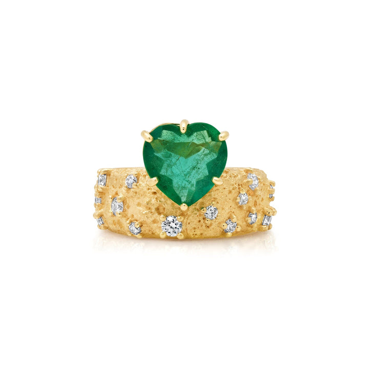 Emerald Heart + Diamond Moonscape Pinky Ring Jewelry Bayou with Love 