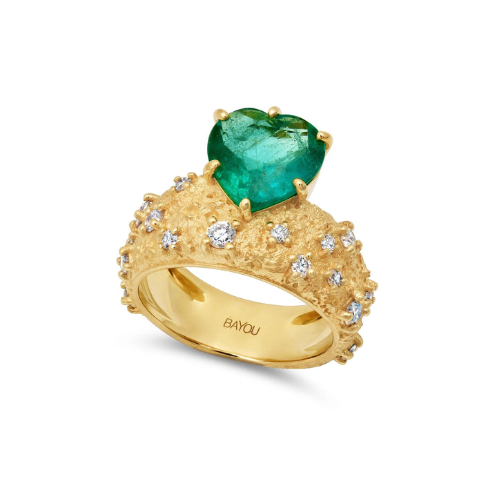 Emerald Heart + Diamond Moonscape Pinky Ring Jewelry Bayou with Love 