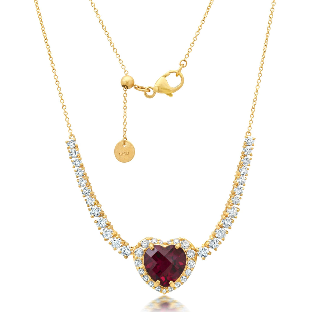 Diamond + Garnet Heart Necklace Jewelry Bayou with Love 
