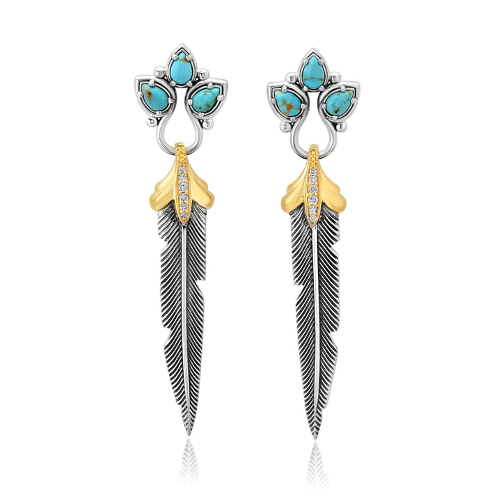 Feather Diamond Turquoise Earrings Jewelry Bayou with Love 