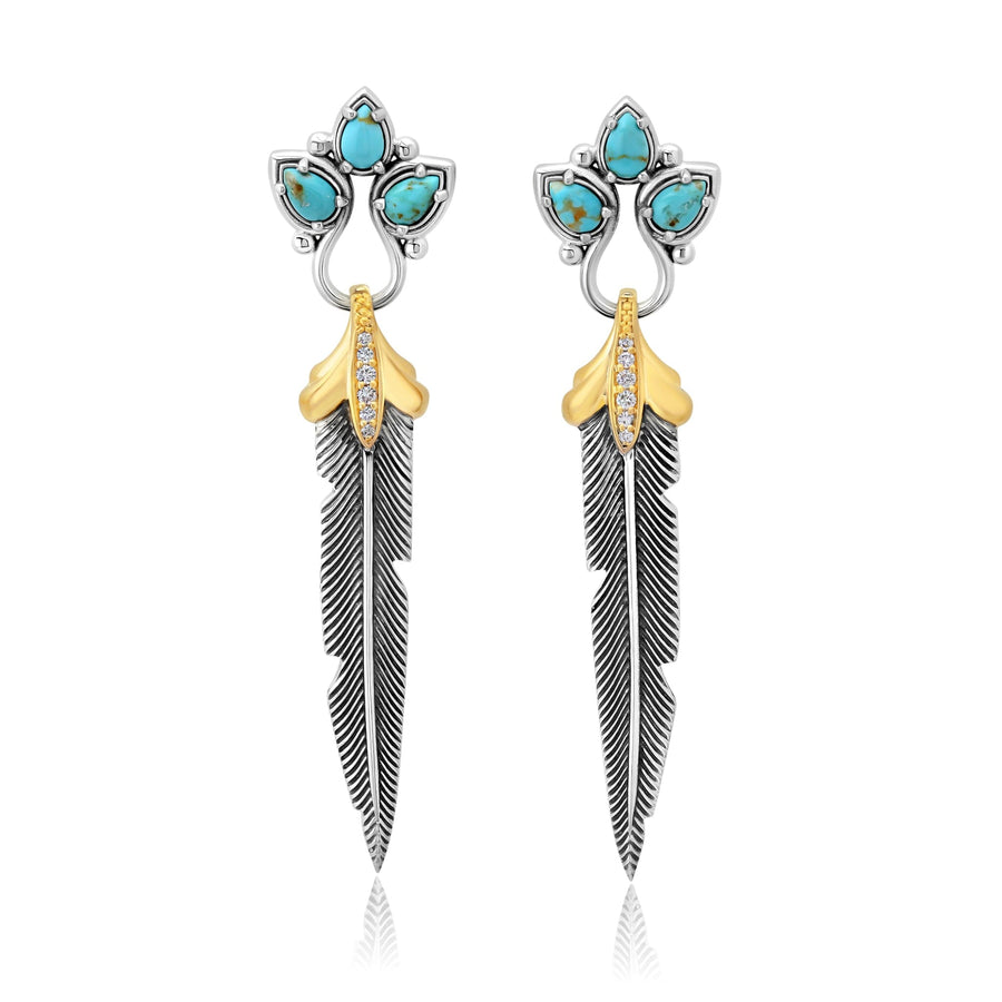 Feather Diamond Turquoise Earrings Jewelry Bayou with Love 