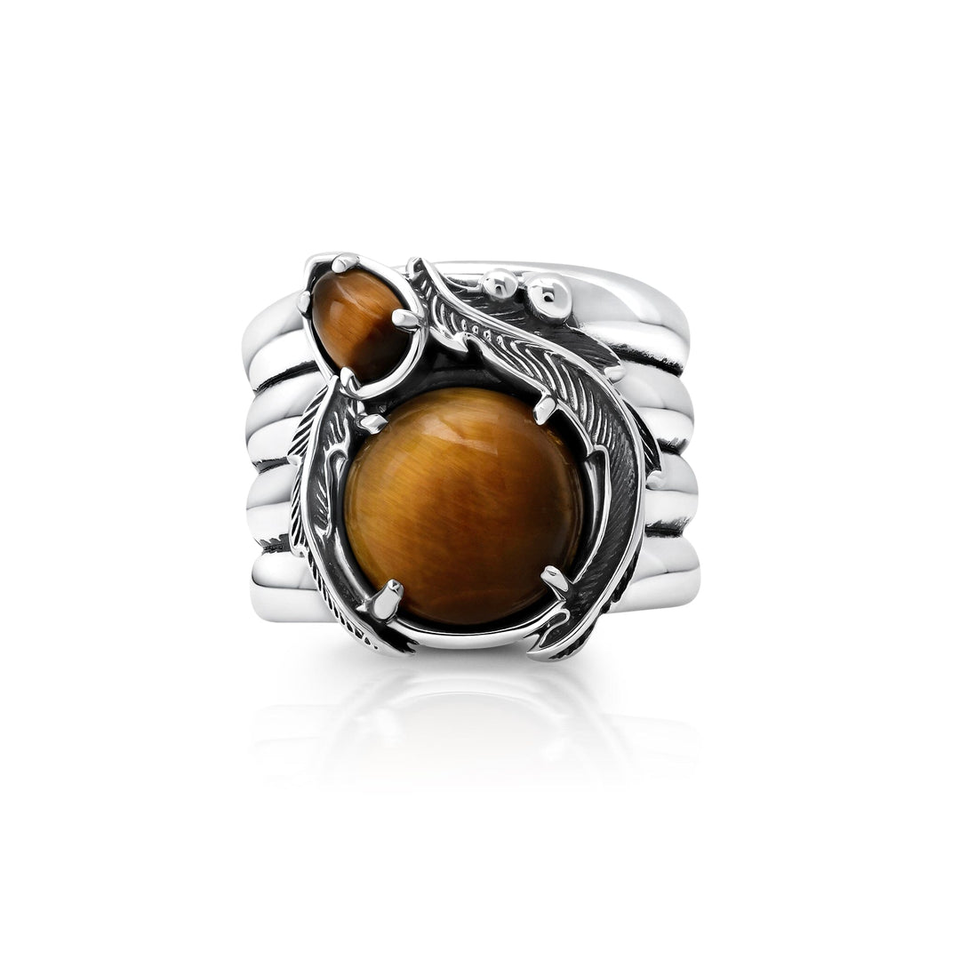Feather Tiger Eye Ring Jewelry Bayou with Love 