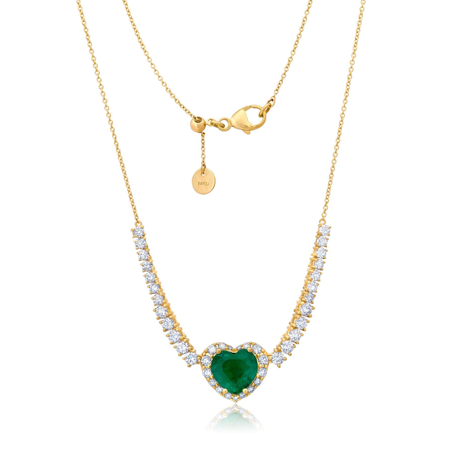 Diamond + Emerald Heart Necklace Jewelry Bayou with Love 