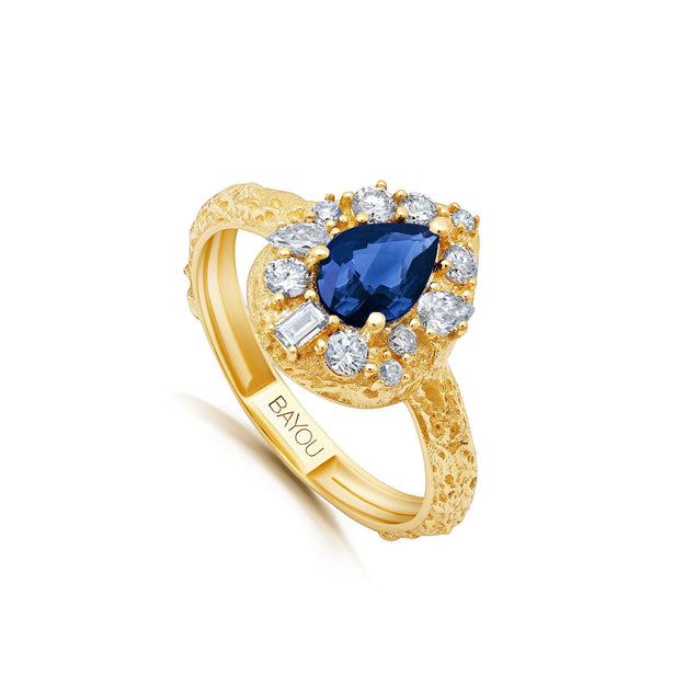 Moonscape Blue Sapphire Raindrop Ring Bayou with Love 