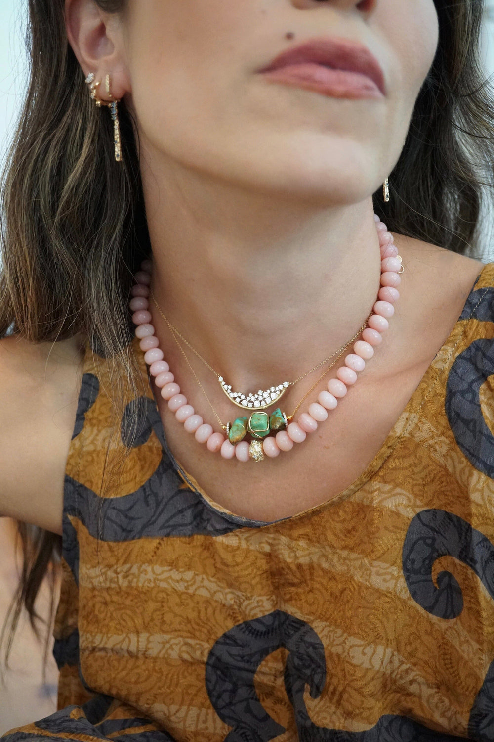 Moonscape Pink Opal + Diamond Necklace Jewelry Bayou with Love 