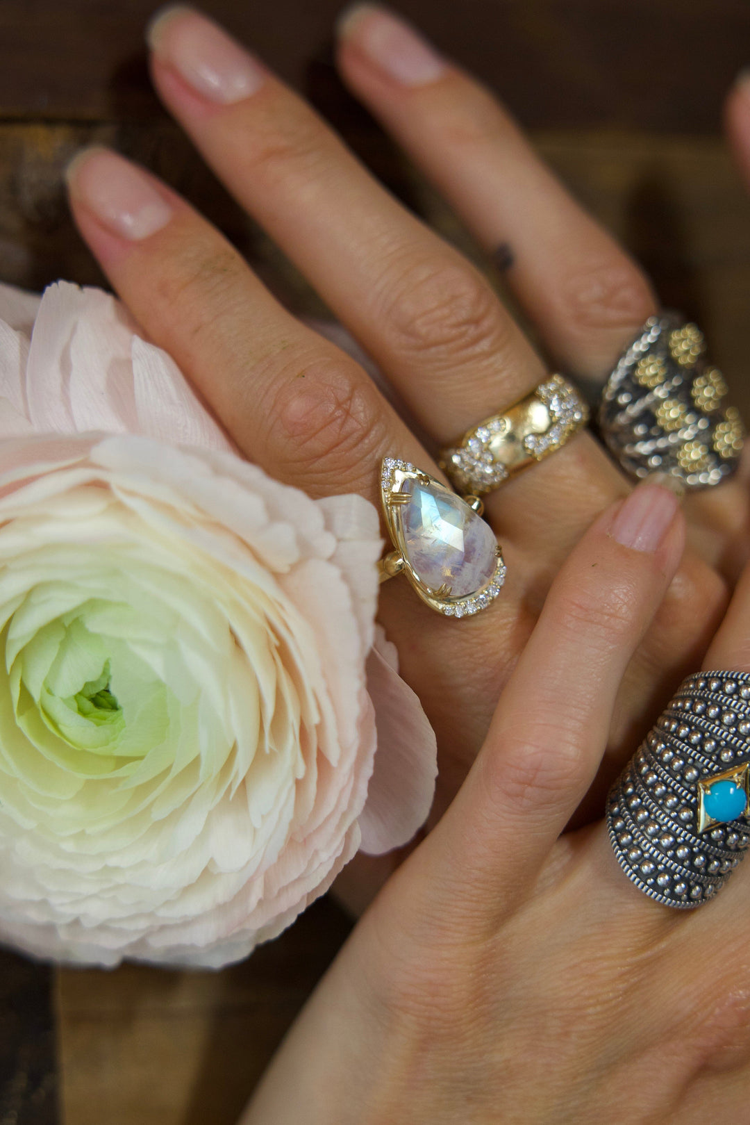 Diamond Moonstone Pear Lunar Ring Jewelry Bayou with Love 