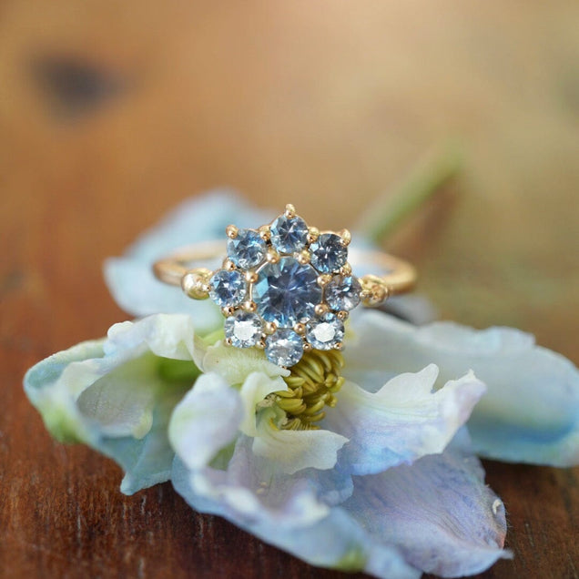 Aquamarine + Swiss Blue Topaz Sunflower Ring Jewelry Bayou with Love 