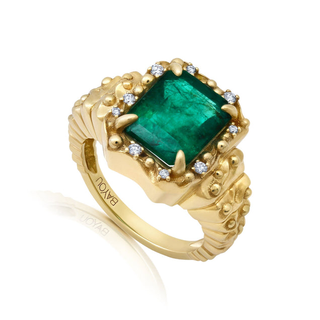 Large Goddess Emerald + Diamond Ring Jewelry Bayou with Love 