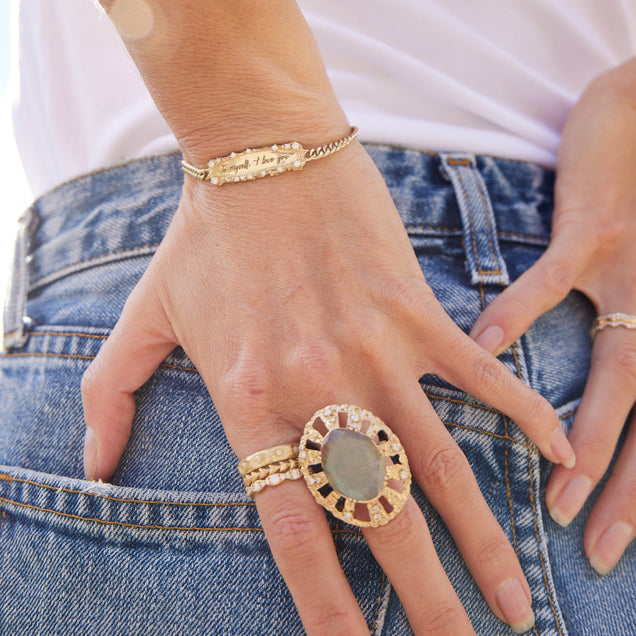 Large Labradorite + Diamond Sol Ring Jewelry Bayou with Love 
