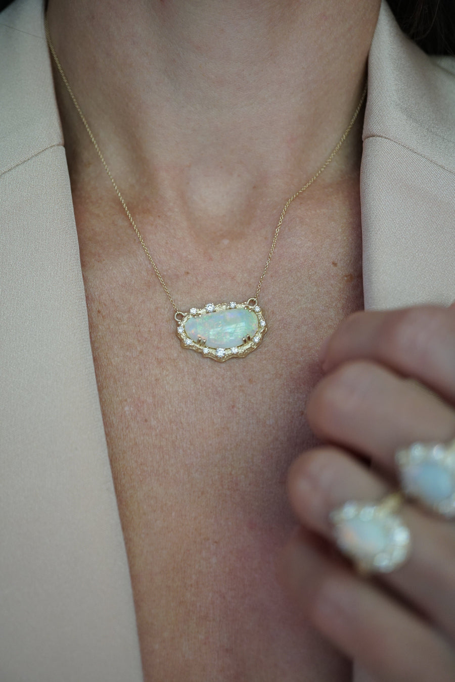 Large Opal Diamond Moonscape Necklace Jewelry Bayou with Love 