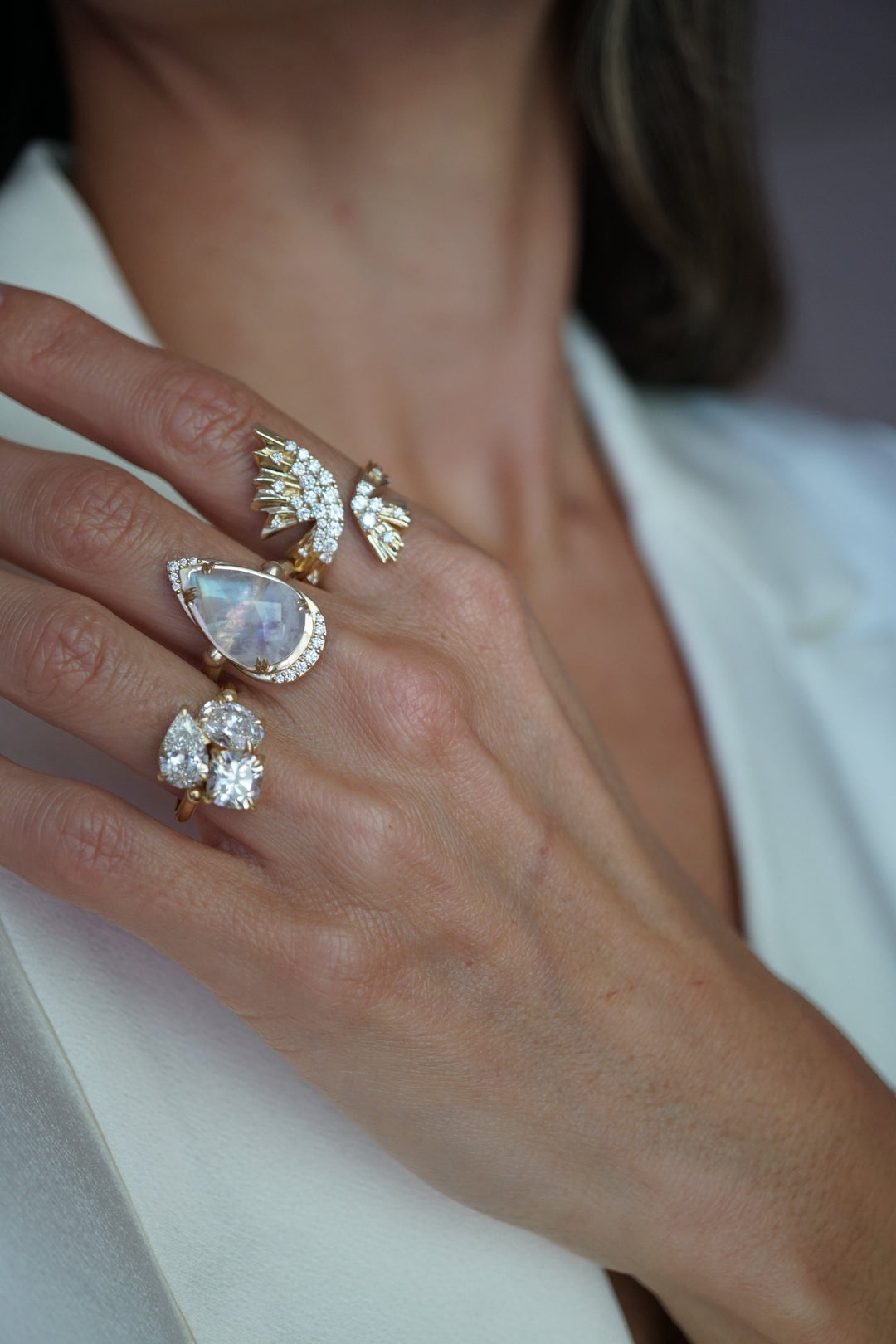 Diamond Moonstone Pear Lunar Ring Jewelry Bayou with Love 