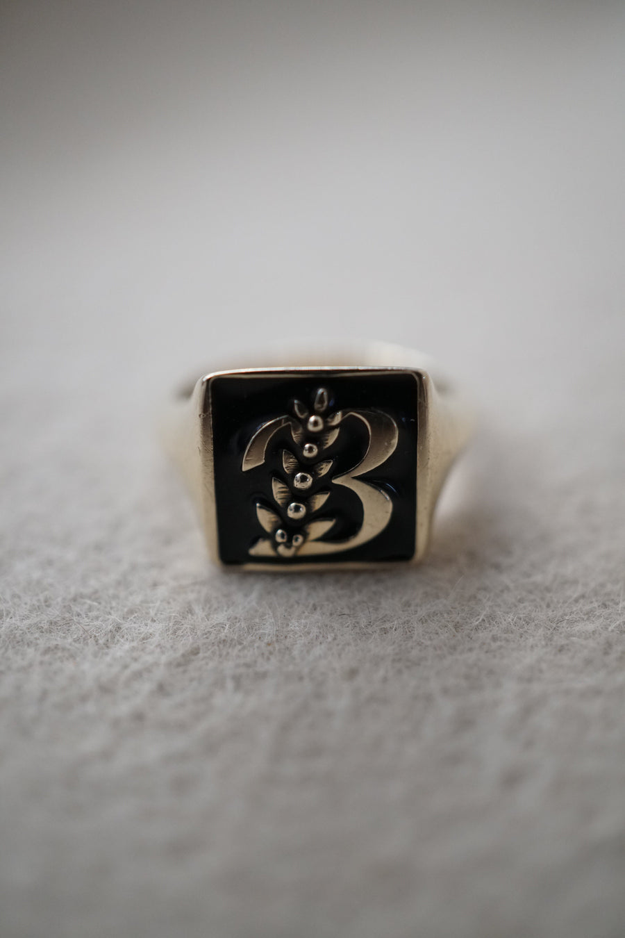 Sample Enamel Signet Knife Edge Pinky Ring "B" Jewelry Bayou with Love 