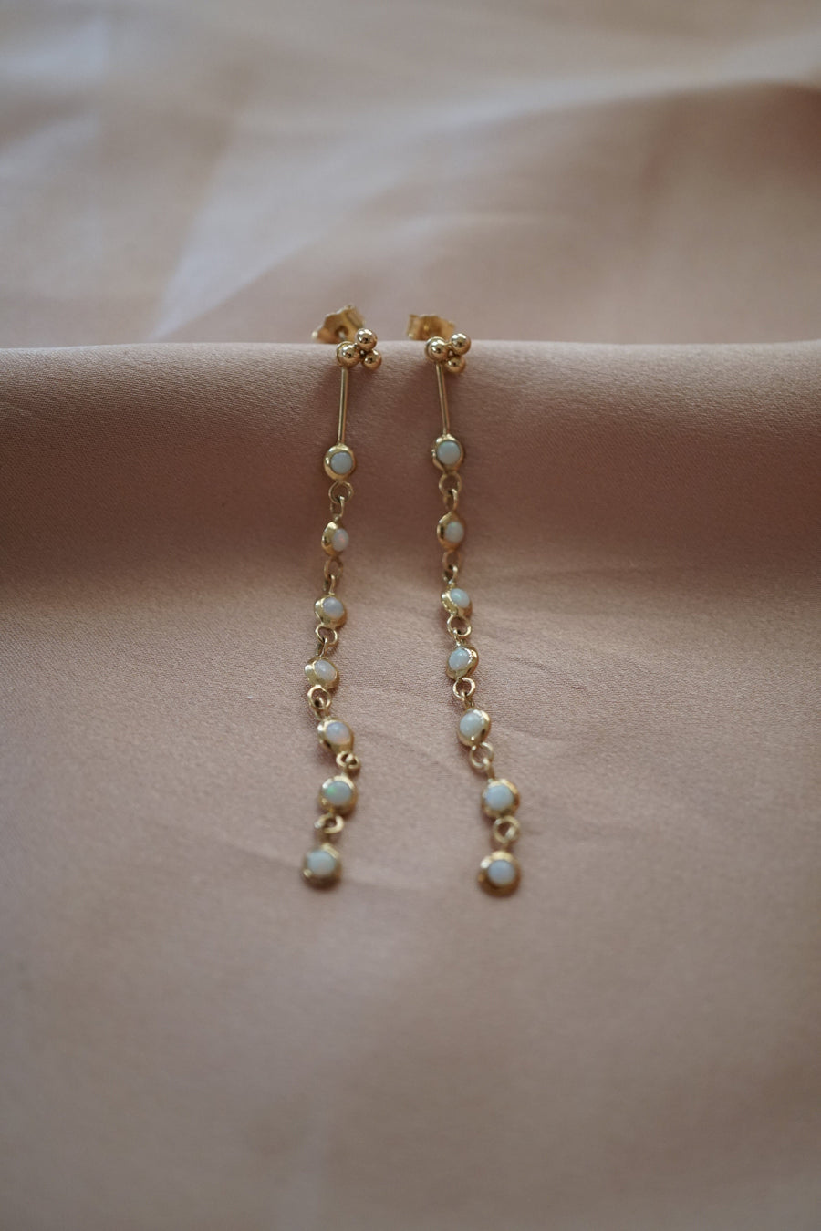 Three Gold Ball + Opal Earrings Jewelry Bayou with Love 