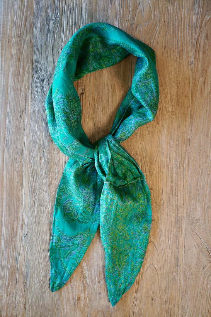 Upcycled Silk Hair/Body Wrap Accessories Annahmol Turquoise Bloom 