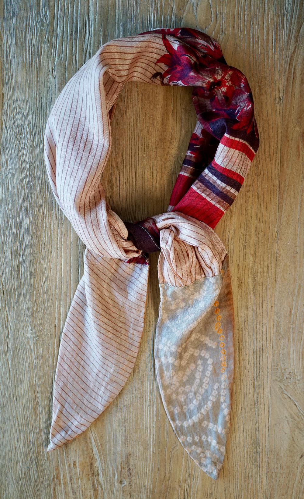 Upcycled Silk Hair/Body Wrap Accessories Annahmol Lines & Flowers 