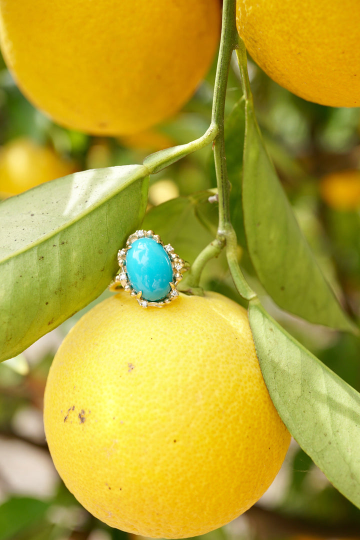 Oval Diamond Ocean Turquoise Water Ring Jewelry Bayou with Love 