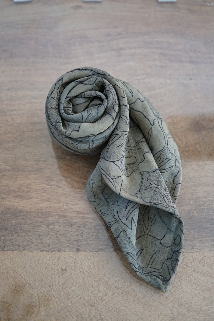 Upcycled Crepe Silk Neckerchief Fall/ Winter Collection Accessories Bayou with Love Monstera Leaf 25x25 