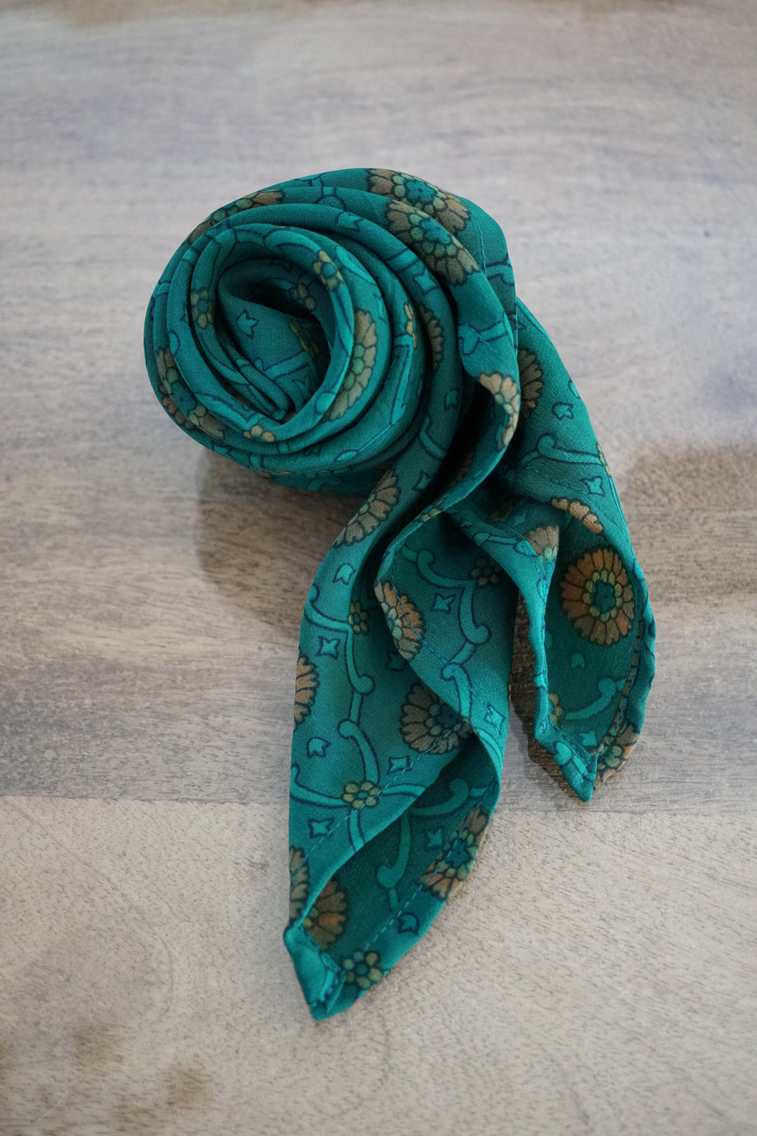 Upcycled Crepe Silk Neckerchief Fall/ Winter Collection Accessories Bayou with Love Garberas 25x25 