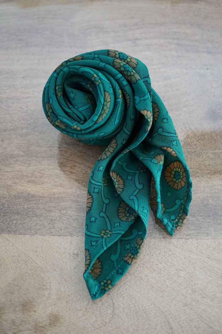 Upcycled Crepe Silk Neckerchief Fall/ Winter Collection Accessories Bayou with Love Garberas 25x25 