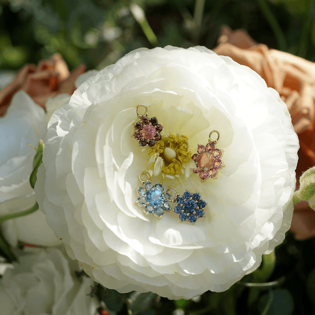 Cognac Malawi Sapphires + Pink Spinel Sunflower Jewelry Bayou with Love 