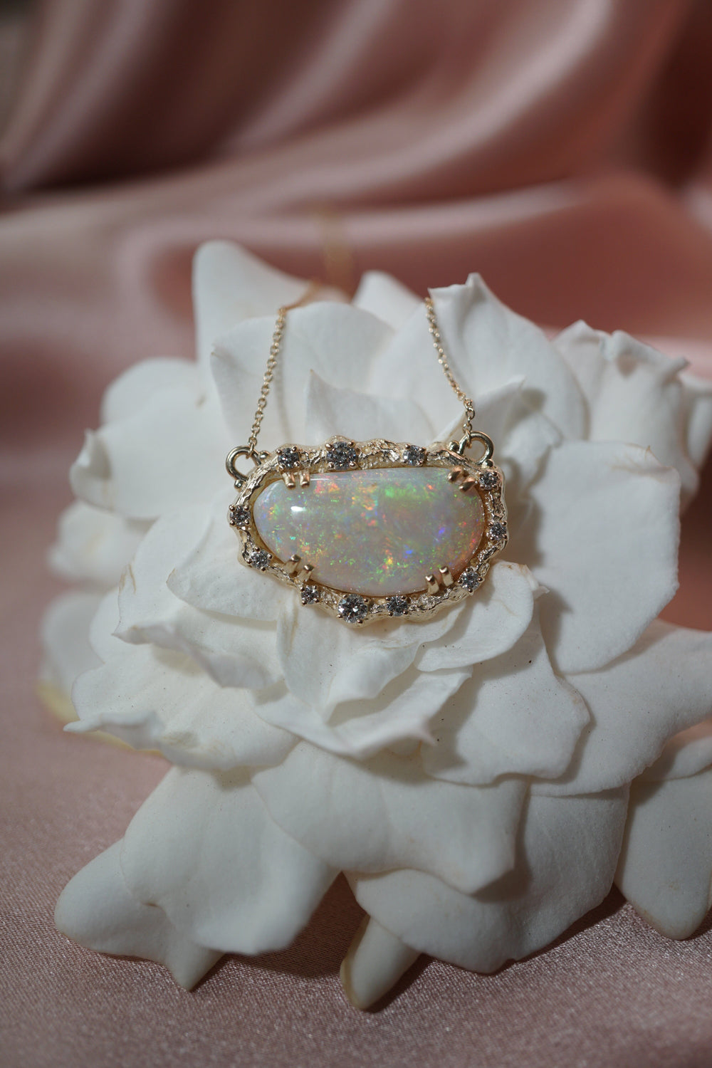 Large Opal Diamond Moonscape Necklace Jewelry Bayou with Love 