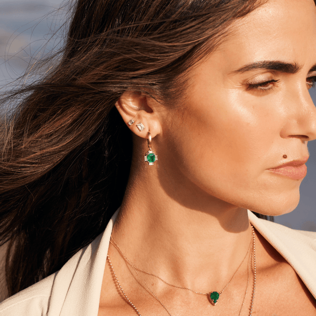 Diamond Baguette + Emerald Huggies Jewelry Bayou with Love 
