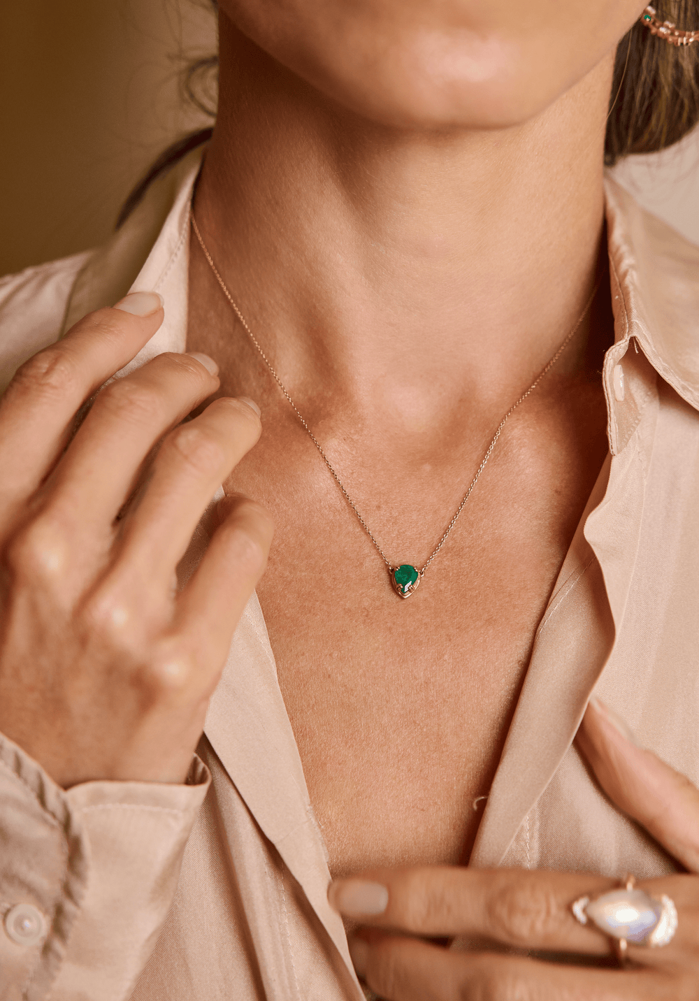 Mini Pear Emerald Rattan Necklace Jewelry Bayou with Love 