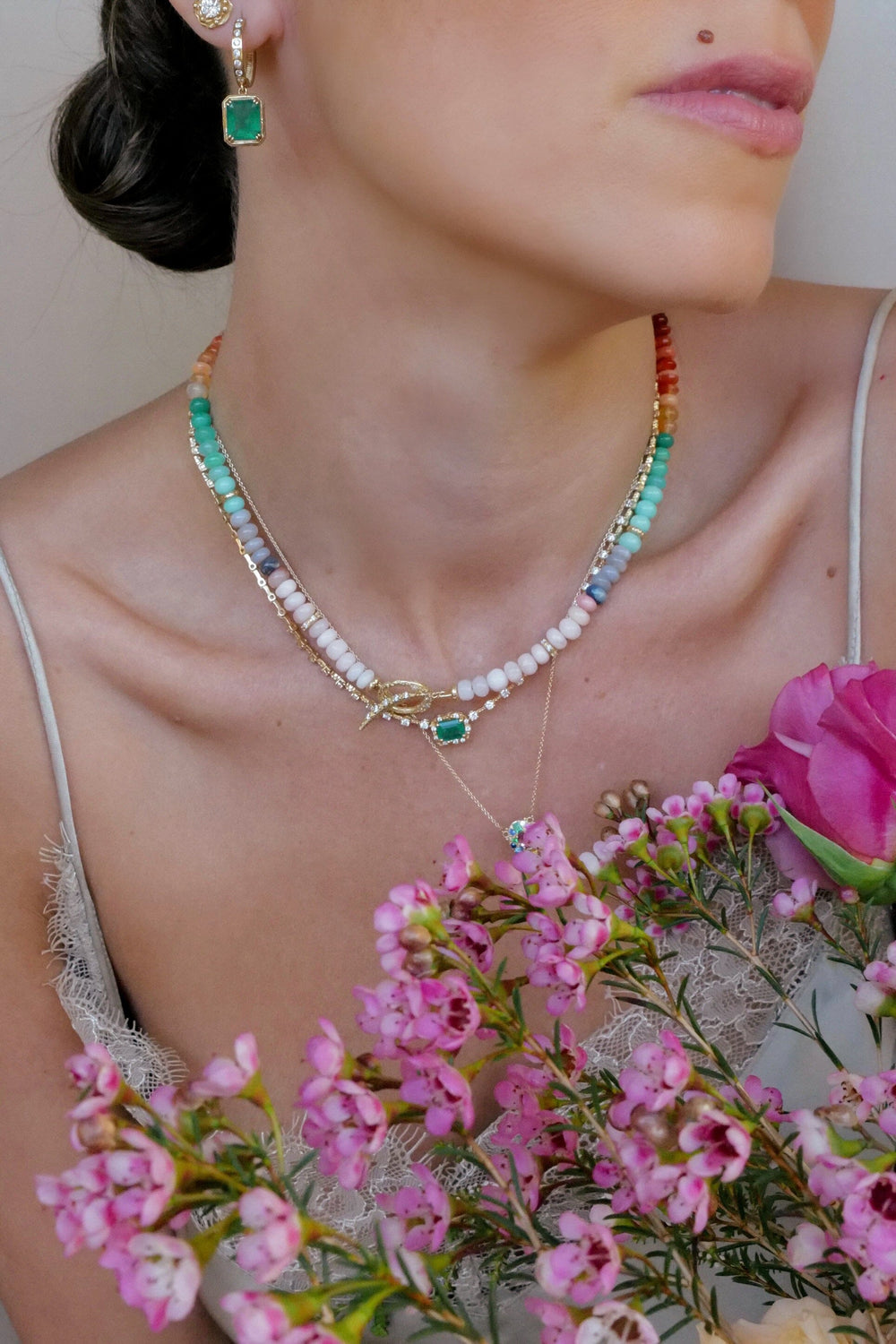 Rainbow Opal + Diamond Necklace Jewelry Bayou with Love 