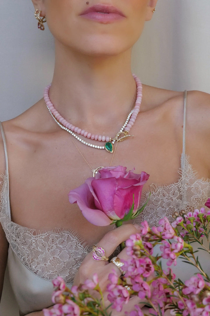 Pink Opal + Diamond Necklace Jewelry Bayou with Love 