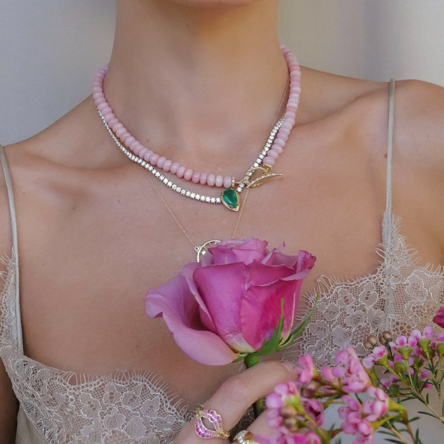 Pink Opal + Diamond Necklace Jewelry Bayou with Love 