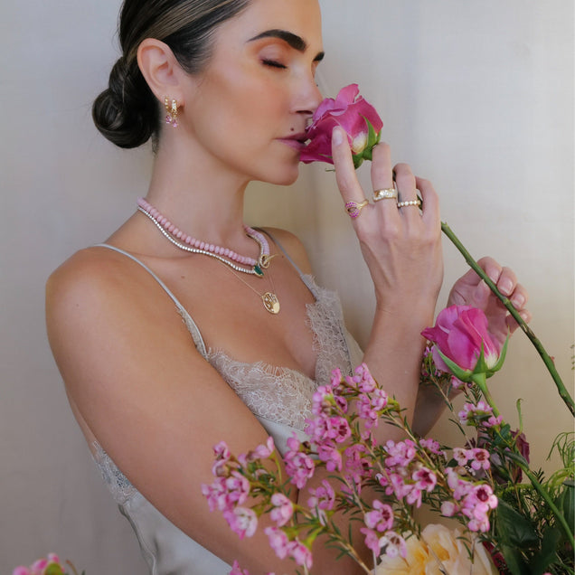 Pink Opal + Diamond Necklace Jewelry Bayou with Love 