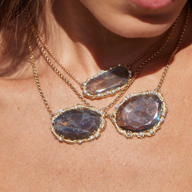 Labradorite + Diamond Moonscape Necklace Bayou with Love 