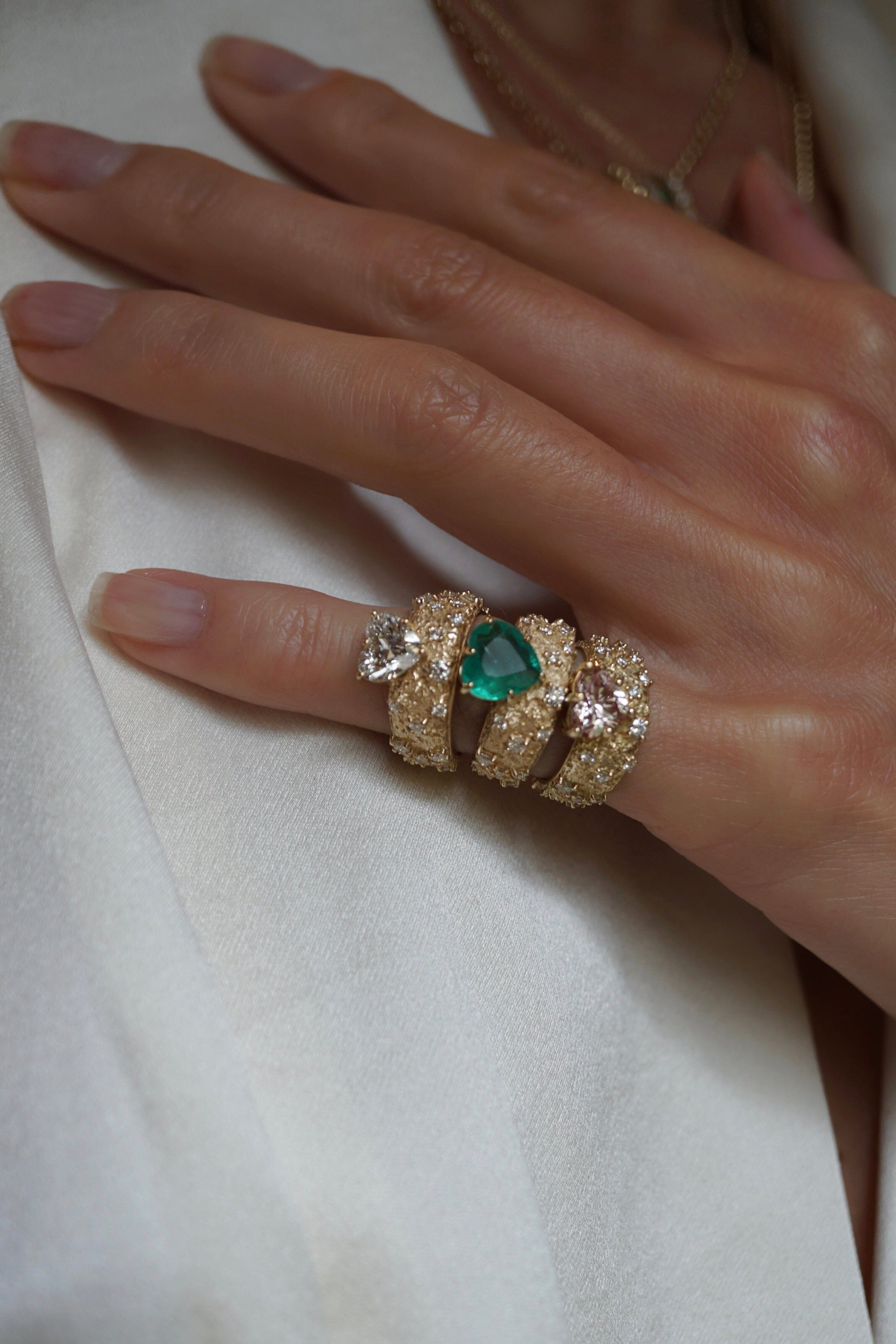 Emerald Heart + Diamond Moonscape Pinky Ring – Bayou with Love