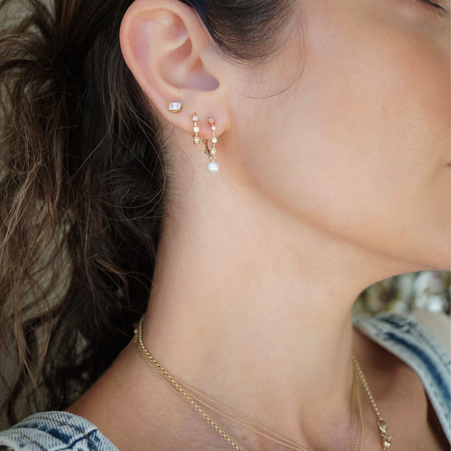 Diamond + Pearl Shell Hoops Jewelry Bayou with Love 