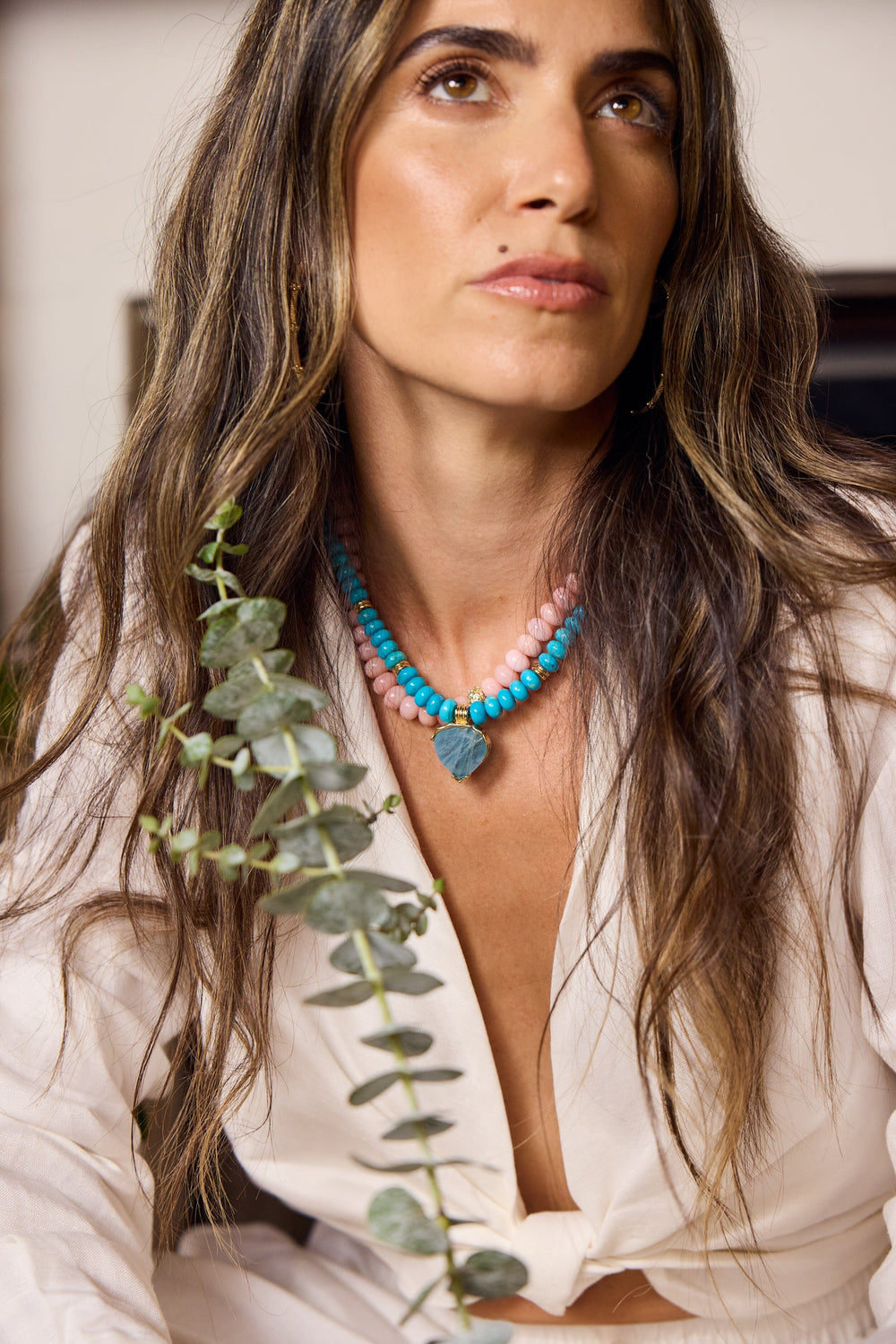 Turquoise + Aquamarine Triple Orbit Necklace Jewelry Bayou with Love 