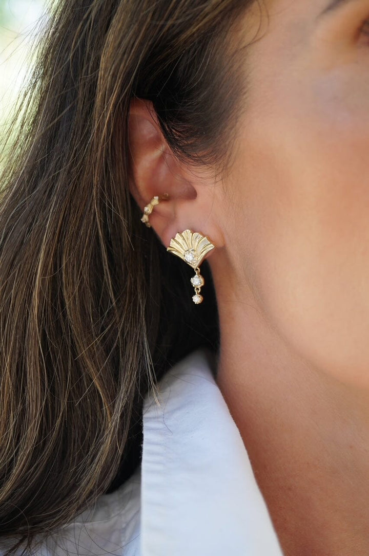 Sunrise Shell Diamond Drop Earrings Jewelry Bayou with Love 