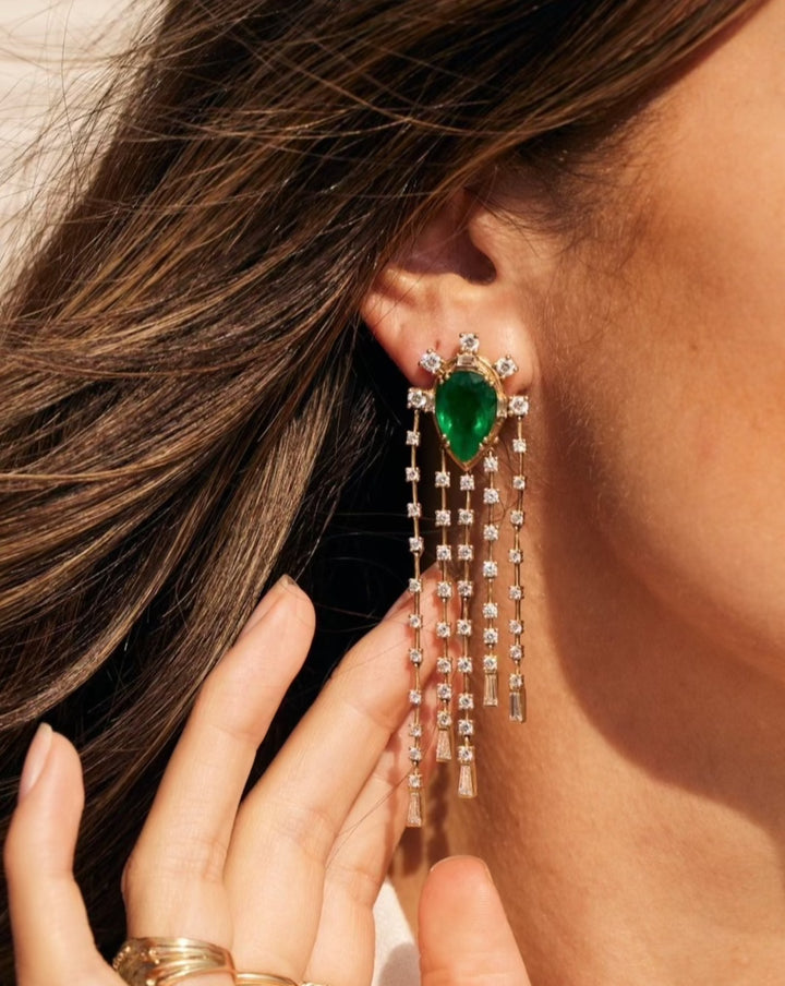 The Bayou Emerald + Diamond Chandelier Earrings Jewelry Bayou with Love 