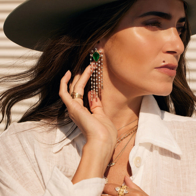 The Bayou Emerald + Diamond Chandelier Earrings Jewelry Bayou with Love 